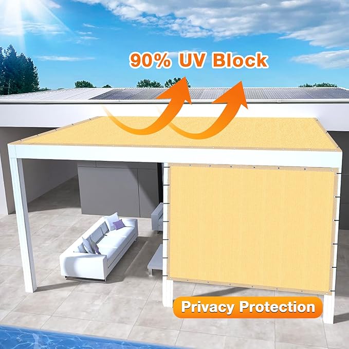Artpuch Outdoor Pergola Shade Cover 19x20 FT Sun Shade Cloth with Grommets Sand 90% UV Protection Canopy Patio Privacy Screen (Customized Available)