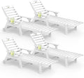 Lounge Chair Outdoor Set of 4 with Wheels, Adjustable 5-Position Chaise Lounge Outdoor, Patio Lounge Chair for Poolside Backyard, White