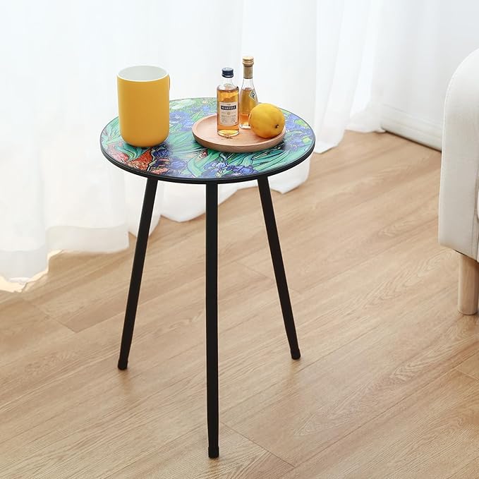 Outdoor Side Table Patio Side Tables for Outside End Tables Small Outdoor Table Round Patio Coffee Table Modern Metal Plant Stand Outside, Patio, Indoor, Bedroom, Living Room, Small Spaces, Iris