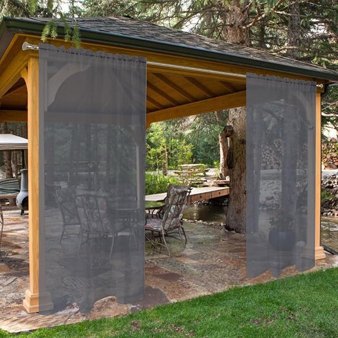 SpaceDresser Waterproof Outdoor Sheer Curtains for Patio - 2 Panels Rod Pocket Indoor Voile Sheer Curtain for Living Room,52W x 120L inch,Grey