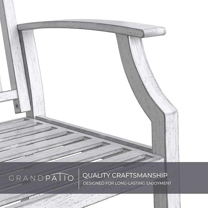 Grand patio 52" Farmhouse Outdoor Bench, Garden Benches with Rust Free Metal Powder Coated Frame and Aluminum Backrest, Faux Wood Grain Finish Frame Patio Bench for Front Porch,Gray-White