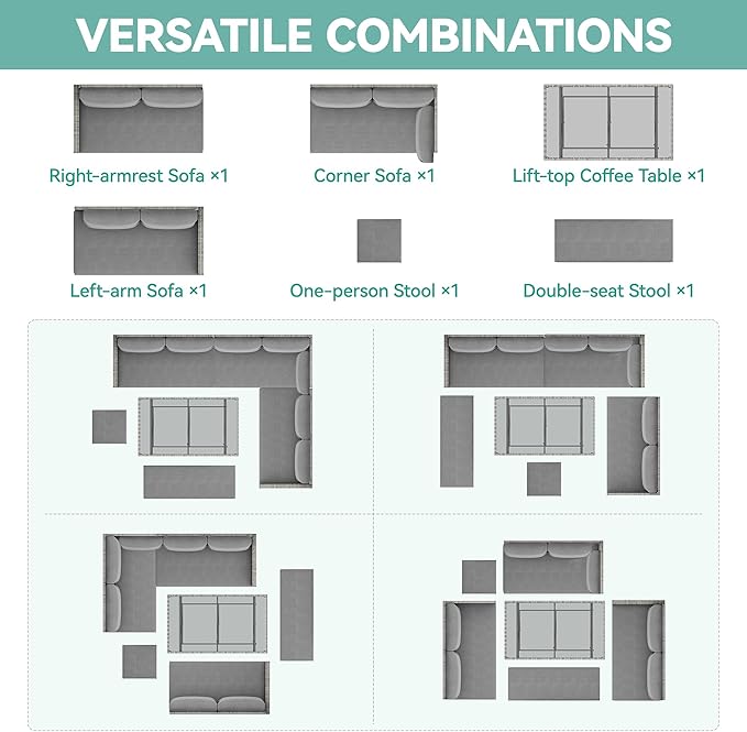 YITAHOME 9-Piece Patio Furniture Set, All-Weather Wicker Outdoor Sectional Sofa with Lift-Top Table & Ottoman, Patio Conversation Set for Deck, Backyard, Porch - Gray Gradient