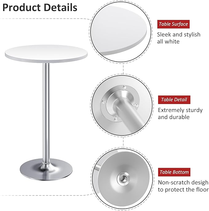 Furmax Bistro Pub Table Round Bar Height Cocktail Table for Home Bar, Small Round Bar Tables for Party, Dining Room, Living Room and Wedding, Metal Base MDF Top Obsidian, 40.6 Inch Height (2, White-2)