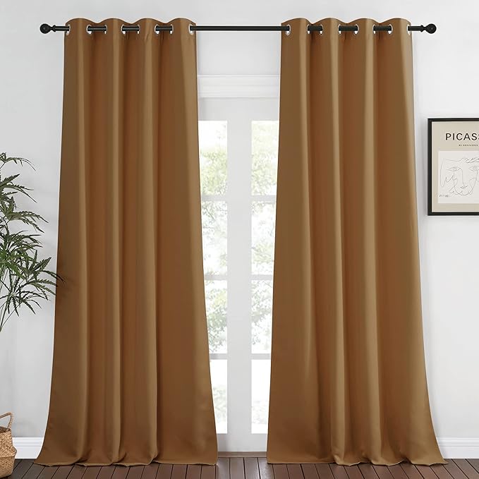 NICETOWN Blackout Curtains 120 inch Length for Sliding Glass Door, Grommet Thermal Insulated Room Darkening Sound Reducing Drapes for Room Divider, 1 Panel, W52 x L120, Gold Brown