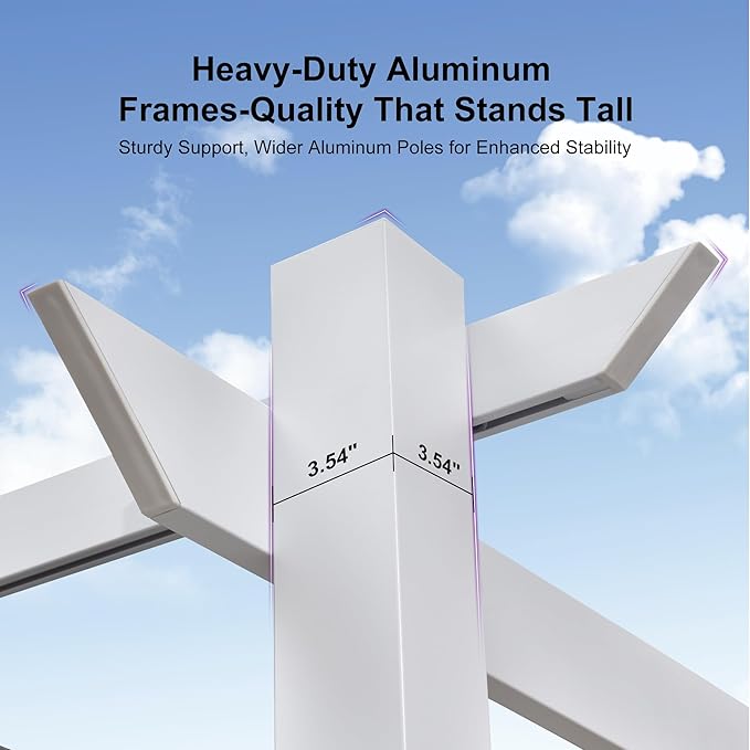 PURPLE LEAF 10' x 10' Outdoor Aluminum Pergola White Heavy-Duty Retractable Pergolas Patio Metal Pergola with Double Sun Shade Canopy and Light for Backyard Gardens Deck, White