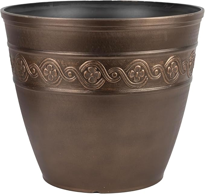 Classic Home and Garden Corinthian Resin Planter Pot - Outdoor & Indoor Plant Pot - Round Planter for Plants & Flowers (8" Oil Rubbed Bronze, Pack of 1)