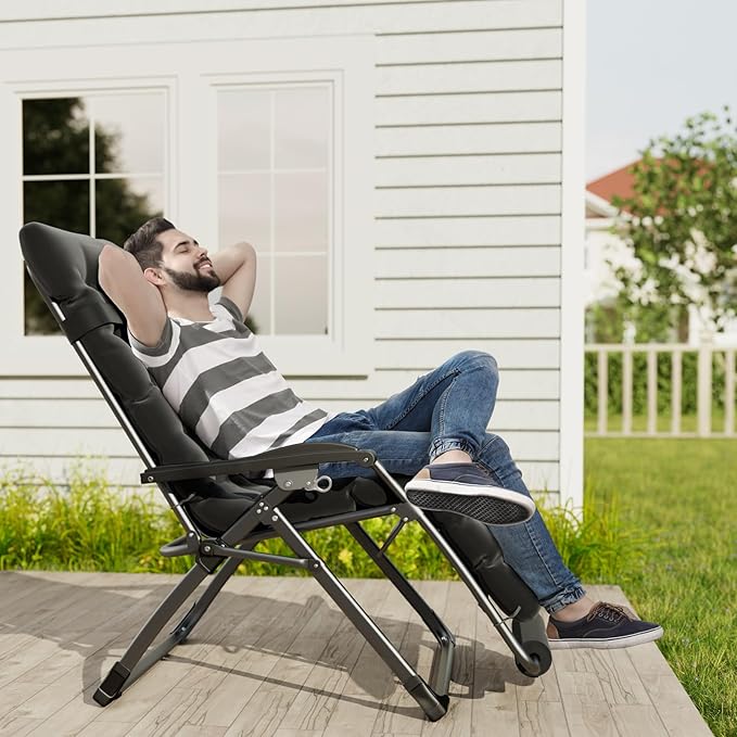 UDPATIO Oversized Zero Gravity Chair Set of 2, 29In XXL Patio Reclining Chair with Cushion, Outdoor Folding Recliner with Pillows|Cup Holder|Foot Rest|Padded Headrest, Burgundy, Support 500LB