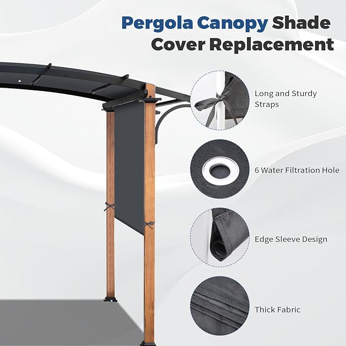 Universal Waterproof Pergola Canopy Shade Cover Replacement - 17'x6.8' Outdoor Sun Shades Canopy Top for Patio Gazebo Deck Balcony Porch, Cover Only (Dark Gray)