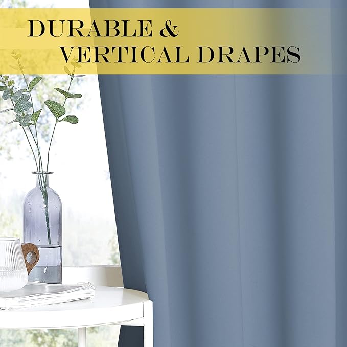NICETOWN Blackout Curtains 63 inches Long for Living Room Bedroom, Grommet Thermal Insulated Room Divider Drape Window Treatment for Sliding Patio Door, W100 x L63, 1 Panel, Stone Blue