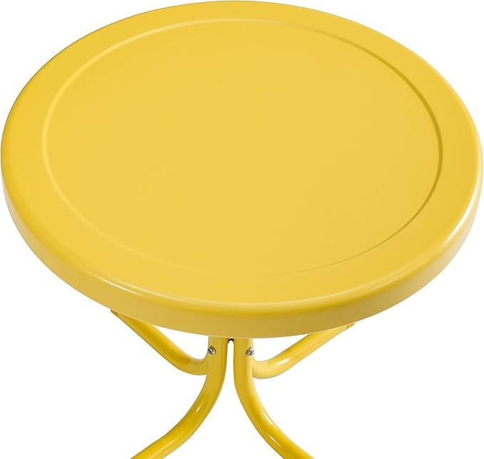 Crosley Furniture Griffith Weather Resistant Retro Metal Outdoor Side Table for Patio, Deck, Porch, Yellow