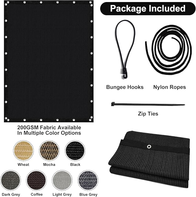 Artpuch 90% Sun Shade Cloth, 10 x 12 FT Pergola Shade Cover Canopy with Grommets, Sun Screen Fabric Tarp for Patio, Outdoor, Garden, Backyard, Black