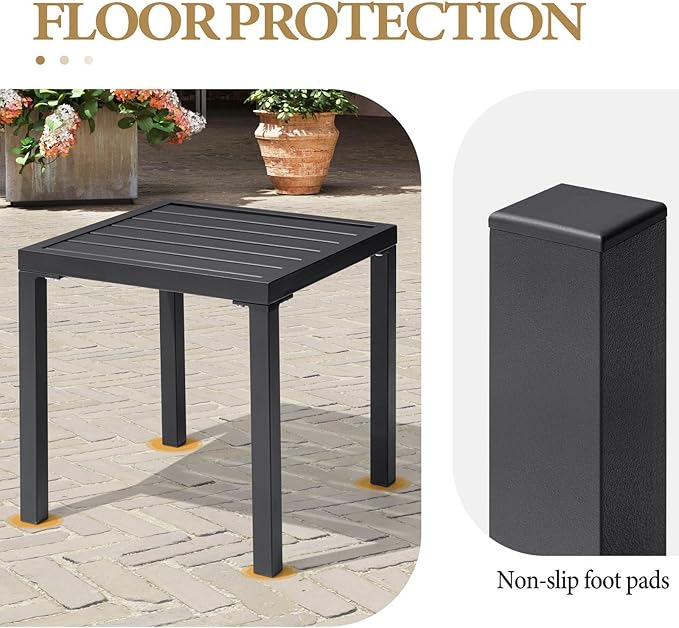 Crestlive Products Outdoor Side Table Set of 2,Black Small Square Metal End Table Weather Resistant Balcony Table for Pool Patio