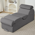 ijuicy Chaise Lounge Chair for Exercise, Indoor Lounger with Headrest, Waist Cushion, Movable Footrest, Side Pockets, Non-Slip Bottom - Yoga Chair with High Density Sponge, Light Grey