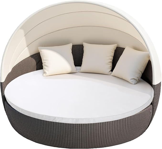 MICTONY Outdoor Daybed Cushion Cover, 66" Replacement Daybed Cover with Elastic Band, Sun Bed Cushion Cover, Outdoor Round Bed Cushion, Cover ONLY (Daybed NOT Included) (White)