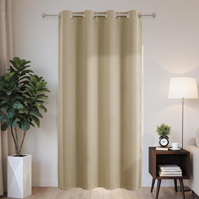 Joydeco Blackout Patio Sliding Door Curtains 96 Inches Long, Grommet Privacy Room Divider Curtains, Extra Wide Thermal Blackout Drapes for Bedroom Living Room (Light Beige, 60Wx96L, 1 Panel)