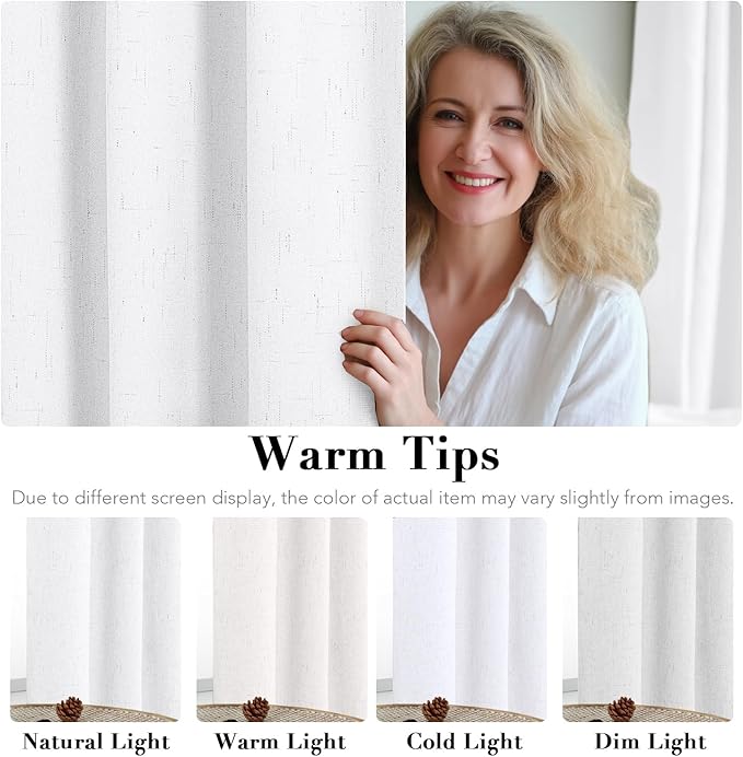 H.VERSAILTEX Linen Blackout Curtains Durable Thick Textured Linen Look 100% Blackout Patio Door Curtain Anti Rust Grommet Extra Wide Sliding Door Curtain Panel, W100 x L108 inch - Pure White