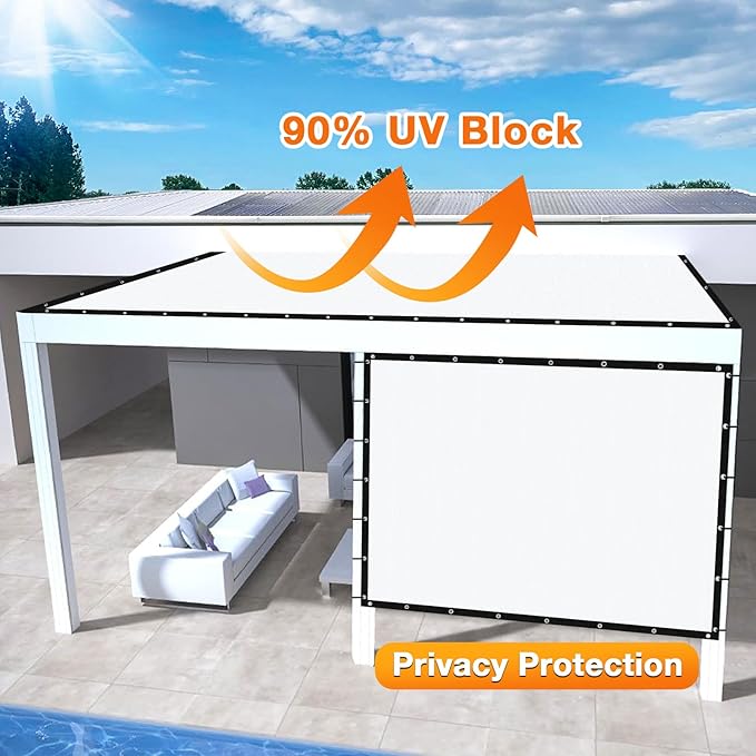 Artpuch Outdoor Pergola Shade Cover 8' X 24' Sun Shade Cloth with Grommets, 90% UV Protection Canopy Patio Privacy Screen (Customized Available) GN107, White