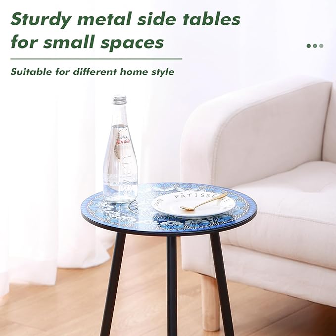 Party Zealot 1 Pack Metal Mosaic Round Side Table 13.4" Small End Table for Patio Round Accent Garden Corner Stand for Small Spaces Weather-Resistant for Balcony Plant Stand Indoor Outdoor