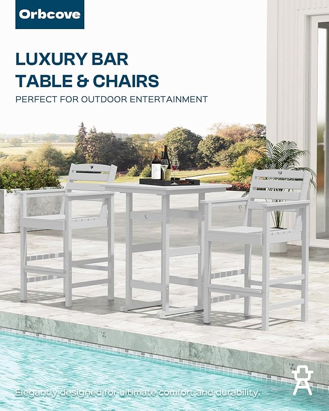 Patio Bar Table,Adirondack Chairs and Table 2 Pieces Set, Bar Height Chairs Set of 2, Outdoor Bar Stools Set,Weather-Resistant Outdoor Furniture for Deck, Balcony, Poolside Easy Assembly