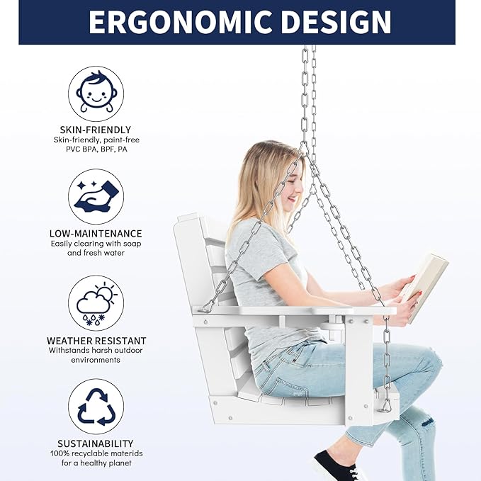 Plawdlik Porch Swings,2 Seat Patio Chair with Two Cup Holders,HDPE Waterproof Bench for Courtyard-White