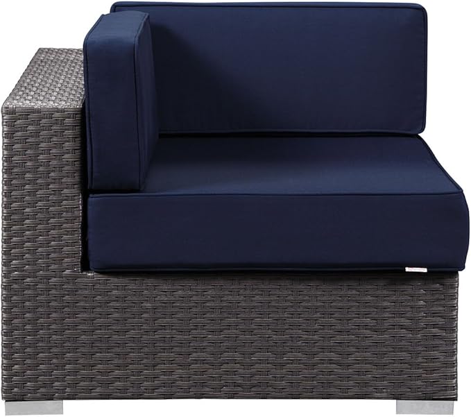 Modway Sojourn Wicker Rattan Outdoor Patio Sunbrella Fabric Corner in Canvas Navy