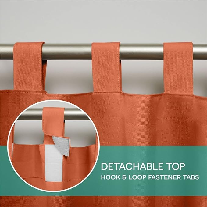 Exclusive Home Cabana Solid Indoor/Outdoor Light Filtering Hook-and-Loop Tab Top Curtain Panel Pair, 54"x96", Mecca Orange