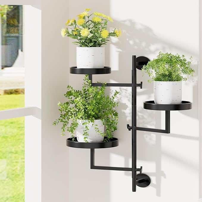 Window Plant Shelves Plant Shelf Indoor Metal Plant Stand Rotating Window Shelf for Plants 3 Tier Plant Stand Wall Plant Holder Wall Planters for Indoor Plants, Outdoor Plant Stands for Patio, Black