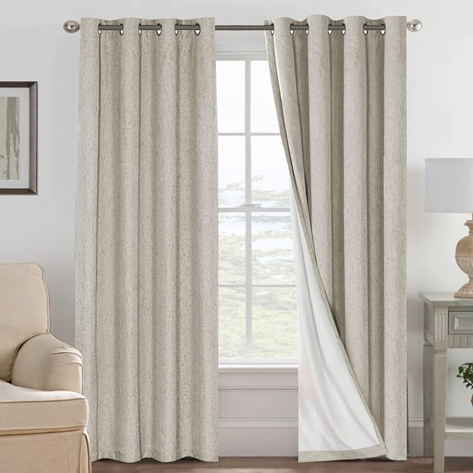 H.VERSAILTEX 100% Blackout Curtains for Bedroom Thermal Insulated Linen Textured Curtains Heat and Full Light Blocking Drapes Living Room Curtains 2 Panel Sets, Cobblestone, 52x108 Inch