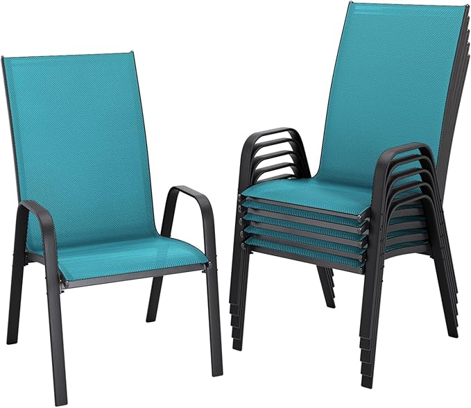 JEAREY Patio Dining Chairs Set of 6, Outdoor Stackable Dining Furniture Set, All Weather Dining Set for Lawn, Garden, Backyard, Poolside, Peacock Blue