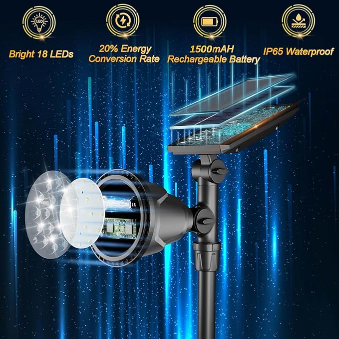 ROSHWEY Solar Spot Lights Outdoor Spotlight 18 LED Waterproof Landscape Spotlight for Garden Lawn Backyard Patio Porch Wall Deck Garage (WarmWhite- 2 Pack)