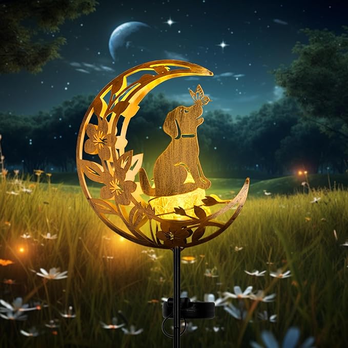 JOBOSI Solar Moon Cat Decorative Gift, Solar Moon Cat Ground Stake Light, Gifts for Women Mom Grandmother, Garden Lawn Decor Christmas & New Year Gift Cat