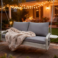 Wicker Porch Swing | 2 Seat Outdoor Porch Swing I 700lbs Heavy Duty Rattan Hanging Bench with Full Seat Cushions & Upgraded Cup Holder for Backyard, Patio, Porch, Gazebo, Garden(Gray)