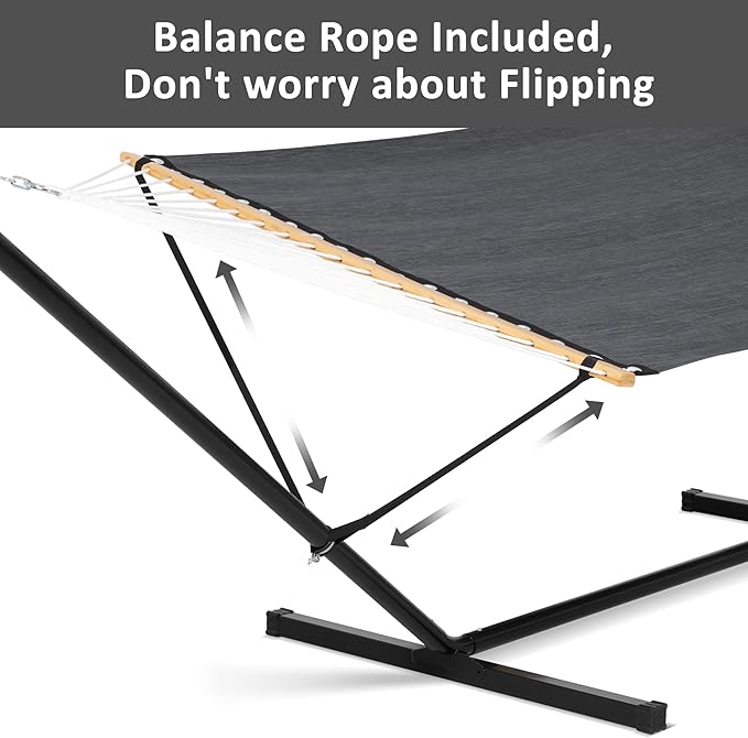SUNCREAT Hammocks for Outside with Stand, Extra Large Double Hammocks 2 Person Heavy Duty, 450 lbs Capacity, Dark Gray