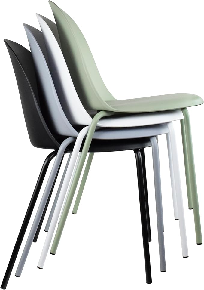 2xhome Set of 2 Modern Stackable Armless Dining Chairs, Plastic Shell Seat with Metal Legs for Indoor Outdoor Home Kitchen Patio Cafe, Green