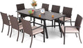 PHI VILLA 9 Piece Outdoor Dining Table Set for 8, Expandable Rectangular Iron Dining Table & Rattan Wicker Chairs with Cushions, Large Dining Furniture Set for Patio, Deck, Yard