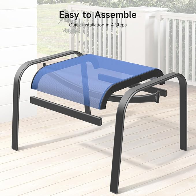 ONBRILL Outdoor Ottoman Set of 2, All Weather Outdoor Foot Stool with Supportive Textliene and Metal Frame, Stackable Oversized Outdoor Foot Rest for Furniture Patio Garden Pool, Blue