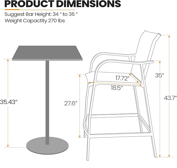 Crestlive Products Outdoor Bar Stools Set of 2, Counter Height Bar Stool All-Weather Patio Furniture with Armrests, Patio Aluminum Bar Stools for Garden Backyard Lawn, 27.5'' Seat Height (Beige)