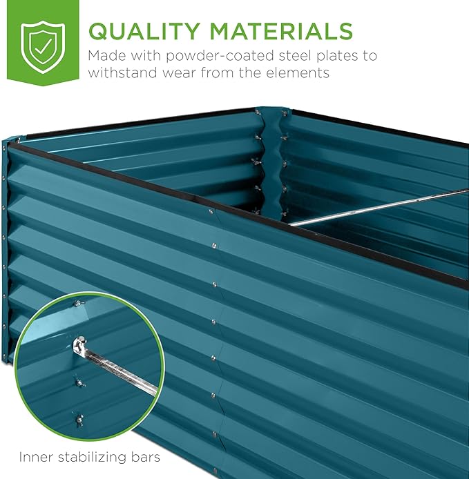 Best Choice Products 6x3x2ft Outdoor Metal Raised Garden Bed, Deep Root Box Planter for Vegetables, Flowers, Herbs, 269 Gallon Capacity, 100% Non Toxic Materials - Peacock Blue