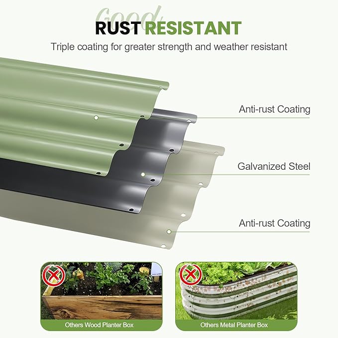 5-in-1 Adjustable Raised Garden Bed Kit | Galvanized Planter Boxes for Vegetables, Flowers | 12" Tall, Multiple Sizes (8x3x1ft, 9x2x1ft, 10x1x1ft, 6x5x1ft, 7x4x1ft) | Outdoor Metal Raised Bed, Green