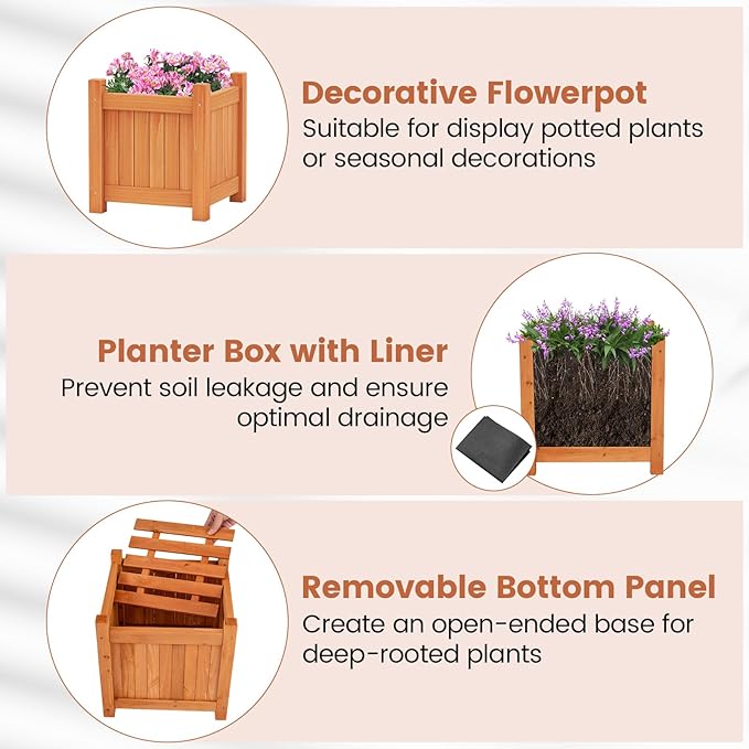 Giantex 2-in-1 Outdoor Bench with 2 Raised Garden Beds, Wood with Teak Oil Finish, Garden Bench Seat with Planter Boxes for Porch Balcony Lawn Yard, DIY Assembly, 42"x11"x11.5"