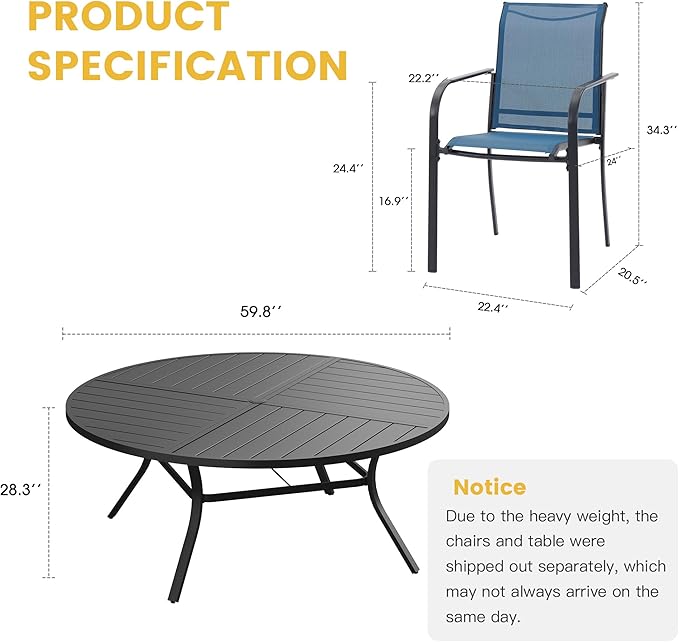 VICLLAX Patio Table and Chair Set of 10, All Weather Metal Round Outdoor Dining Furniture Set-59.9" Round Outdoor Table and Chairs, Black Tabletop
