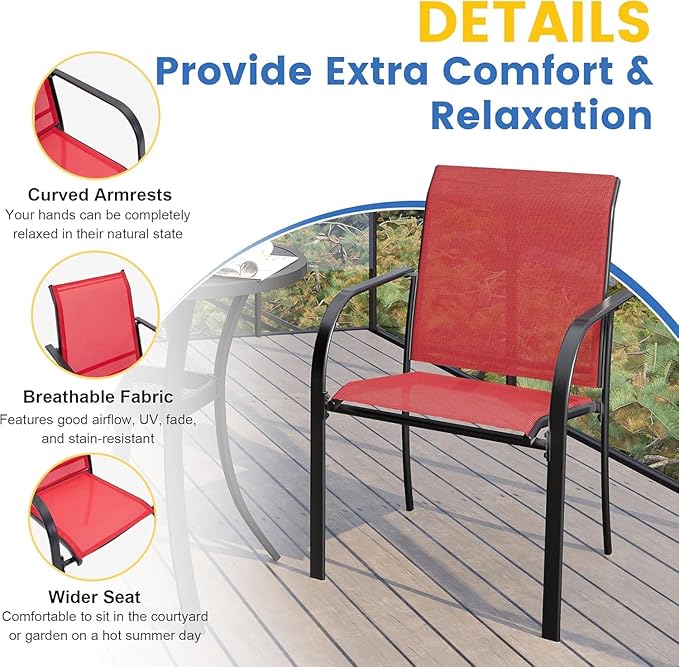 VICLLAX Patio Table and Chair Set of 8, All Weather Metal Round Outdoor Dining Furniture Set-53 Round Outdoor Table and Chairs, Black Tabletop