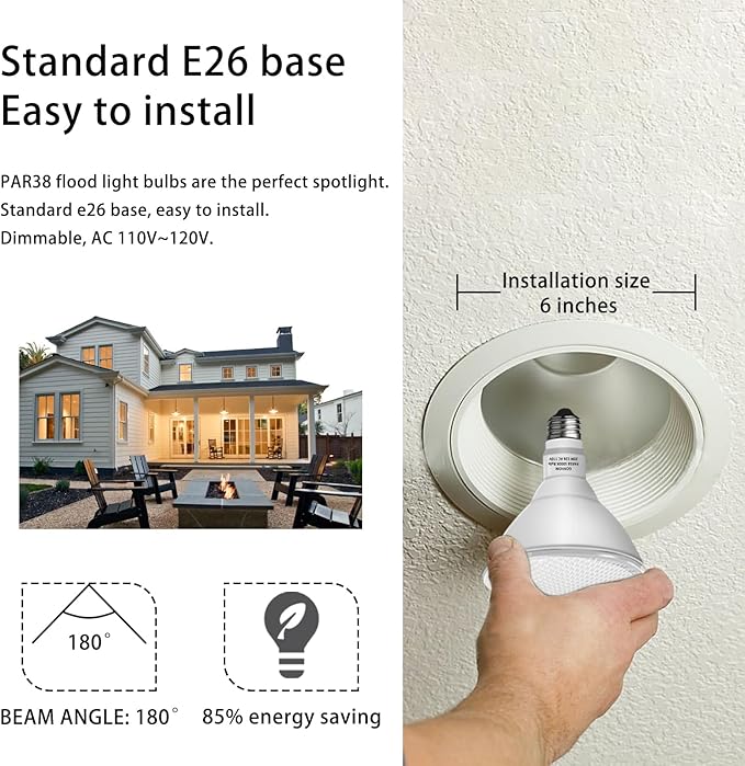 Par38 led Flood Lights Outdoor Light Bulb,Dimmable 1800LM,20W Replace up to 200W,Outdoor Flood Light Bulbs for Backyard,Garage,Porch,Garden,6 Pack 5000K Daylight