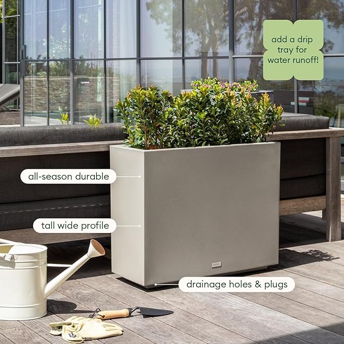 Veradek Block Series Span Plastic Planter - Tall Rectangular Planter for Indoor or Outdoor Patio/Porch, Gray, 30" in Height, 10" in Width, 38" in Length
