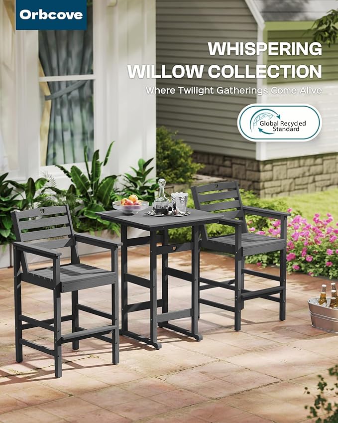 Adirondack Outdoor Bar Table, Durable HDPE Composite, Weather Resistant, Easy to Clean, Perfect for Backyard and Poolside Use, Grey