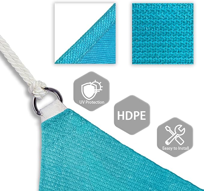 Patio Paradise 13' x 13' x 12'10" Sun Shade Sail Triangle Canopy, Permeable Shade Cloth Fabric Sunlight Block Patio Cover HDPE Deck Awning for Outdoor Backyard Pergolas Roof Shading, Turquoise