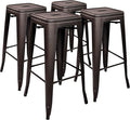 Elevon 30 Inches Metal Bar Stools, High Backless Stools, Indoor Outdoor Stackable Kitchen Stools, Set of 4, Brown