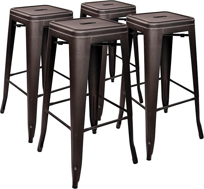 Elevon 30 Inches Metal Bar Stools, High Backless Stools, Indoor Outdoor Stackable Kitchen Stools, Set of 4, Brown