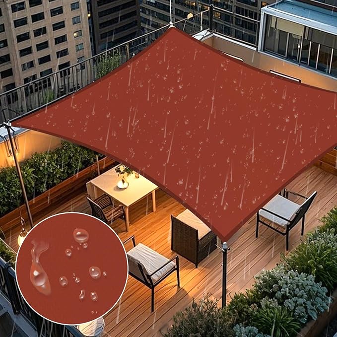 Artpuch Waterproof Sun Shade Sail, 12'x16' Rust Red Rectangular, UV Resistant Rain Canopy, Curved Edges Shade Cloth for Outdoor Patio, Deck, Yard