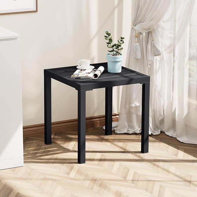 Crestlive Products Outdoor Side Table Set of 2,Black Small Square Metal End Table Weather Resistant Balcony Table for Pool Patio